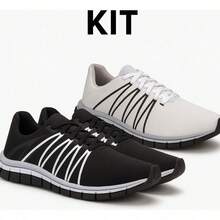 Kit 2 Tênis Masculino Corrida Esportivo Macio Academia Caminhada Olimpico - Preto e Branco - Visão 1