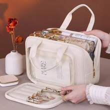 Large-Capacity Travel Toiletry Bag With Dry And Wet Compartments And Double Inner Layers - A Lightweight Cosmetic Storage Bag With A Hook Design, Black Zipper Closure And Fixed Shoulder Strap. Suitable For Travel, Commuting, And Daily Use, This Simple Style Lightweight Backpack Is Perfect For Fitness Enthusiasts And Frequent Travelers. High-Quality Fabric - trắng - Xem 9