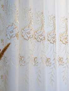 1件装【打孔】白金刺绣奢华薄纱窗帘，3D刺绣半透明窗帘，欧式宫廷风格柔软装饰，适用于客厅、卧室、办公室、厨房、书房 - 白色 - 查看 10