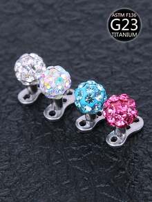 1 pieza Implante de bola de cristal de titanio, hipoalergénico, pendiente incrustado para perforación de piel, apto para uso diario, bola de 3mm, 4mm - Plateado - Ver 2