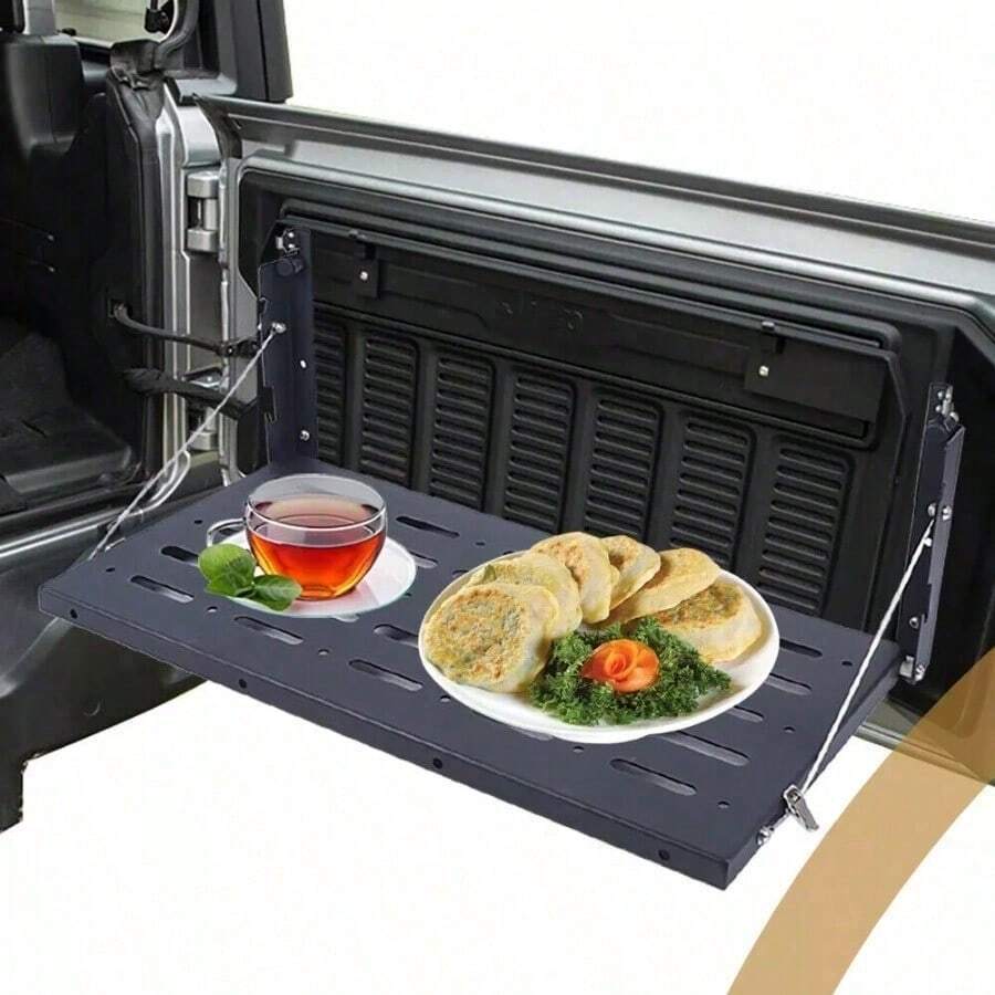 Folding Table Tailgate Table Cargo Holder Folding Dining Table Shelf Stand - black colour - View 1