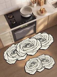 1 Peça Tapete de Cozinha de Silicone com 3 Flores, Tapete de Cozinha, Capacho, Tapete de Chão de Cozinha, Decoração de Capacho, Tapete Pequeno, Tapete Externo, Decoração Doméstica, Tapete de Área, Tapete de Quarto, Tapete Lavável - Multicolorido - Visão 2