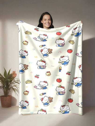 Sanrio This Is A Flannel Blanket Allover Print With Hello Kitty, Featuring An All-Over Print Design Including Hello Kitty, Apples And Other Elements. The Overall Style Is Cute And Fresh, With A Healing And Atmospheric Feel. It Has The Characteristics Of Warmth And Softness, And Can Be Used As A Sofa Throw, Nap Blanket, Or Decorative Bedding.