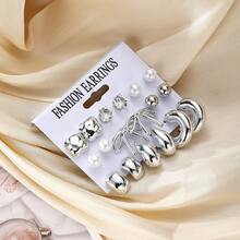 VKME 9件套金属材质蝴蝶结珍珠不对称卡片耳环 - XH92825182 - 查看 3