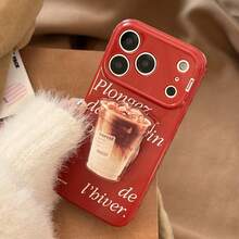GUCADI 1pc Maple Sugar Red Simple White Text [Glossy Finish] + Coffee Holder Compatible With IPhone 17 Pro Max Phone Case, 16 Holder, 15 Transparent, 11, Year Of The Rabbit New Year, 14, Girly, Retro, Geometric, Korean Style, Minimalist, Niche, Ins Style - Maple Syrup Red - View 5