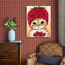 Framed Canvas Poster Print Wall Art 1pc Cat Eating Strawberry Canvas Poster-Art Poster, Poster Art, Graphic Poster, Canvas Printing, Ideal Gift For Bedroom Living Room Corridor, Wall Decor, Wall Art, Room Decoration, - Đóng khung - Xem 1