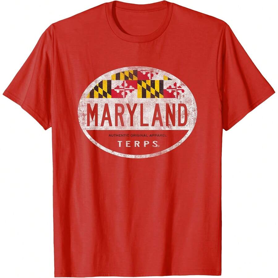 Maryland Terrapins Vintage Oval T-Shirt All All Seasons,220g Pure Cotton Single-Sided Printed Crew Neck Short-Sleeved T-Shirt,Unisex Top,Base Layer - Màu 1 - Xem 1