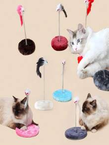 1pc Random Color Cat Teaser Wand Toy, Interactive Realistic Mouse Toy With Spring & Round Base, Small Cat Scratching Pad & Climbing Frame Indoor Cat Toy - Multicolor - View 18