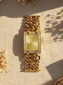 Guess 1件女士时尚石英表，不锈钢方形表壳，闪亮水钻表盘，适合多种场合。完美适用于旅行、派对、送礼和日常佩戴。W95088L1 W0072L1 W0072L3 - 金色 - 查看 11