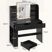 Devoko Dressing Table With LED Lighting, 3 Colors With Adjustable Brightness, Dressing Table With Mirror For Make-Up, Cosmetic Table With Adjustable Shelves, 2 Drawers, Modern, White - View 10