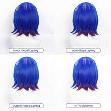 Yewell Blue Highlights With Pink Cosplay Wig Role-Playing Headgear 12 Inch Daily Series Mobile Suit Cosplay Headgear Series Multi-Style Interpretation Of Cartoon Anime Suitable For Private Parties Daily Role-Playing Halloween Sakamoto Daily Life - Blue - View 3