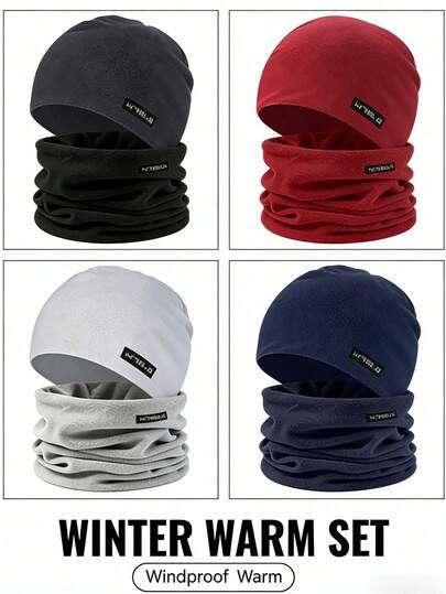 WRELS 一套男女通用保暖防风帽和脖套，男士防风帽和户外冬季围巾套装，帽子和围巾套装，加厚内衬，专为户外徒步、滑雪和骑行设计