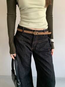 1条卡其色PU材质女士简约百搭牛仔腰带 - 卡其色 - 查看 3