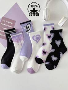 6 đôi tất cotton dài đến bắp chân cho bé gái, họa tiết trái tim, mỏng nhẹ, đa năng, thích hợp cho mùa xuân, hè và thu. - Nhiều màu - Xem 7