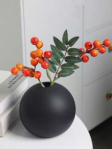 Matte Black Spherical Vase, Bohemian Mysterious Textured Vase, Monochrome, Interwoven Pattern, Exotic Flair, Home Decor Flower Arrangement, Smooth Round Shape, Perfect For Home Decor, Dining Table Setting/Wedding, Dining Room, Office, Golden Living Room, Holiday Decoration And Birthday/Graduation Gift - Black - View 4