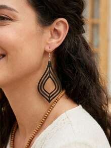 8 Paar/Set Vintage Statement Schmuck, leichte schwarze/afrikanische Holzohrringe im Boho-Stil, passend für Festivals, Partys, Weihnachten, Modeschmuck für Frauen, für alle Jahreszeiten - Schwarz - Übersicht 2