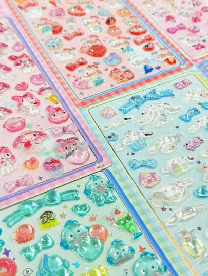 Embossed Gem Stickers, Diamond Phone Case Decorative Stickers, Cute DIY Handmade Diary Stickers, Cute Creative Stickers, Phone Stickers, Japanese Cartoon Creative Phone Case Decor, Luggage Stickers (Color Varies By Style, Random Delivery)