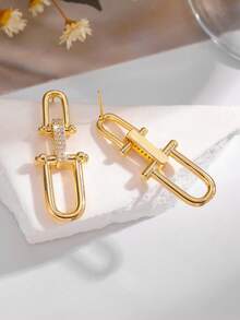 U型耳环一对，简约设计，优雅立方氧化锆耳钉，适合女性和女孩日常佩戴。 - 彩色 - 查看 7