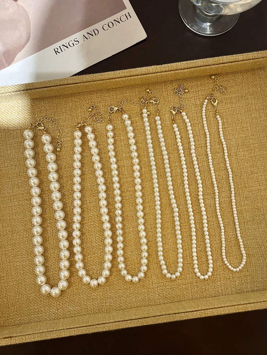 1pc Women's Fashionable High-End Glass Pearl Necklace, Lightweight Luxury Versatile Beaded Choker Necklace - Multicolor - View 1