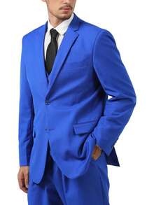 Men's Solid Color Long Sleeve Lapel Front Button Business Wedding Casual Lapel Blazer Formal Dress Two Button Business Casual Elegant Slim Fit Suit - 寶藍色 - 查看 2