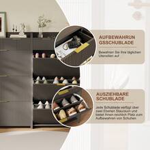 Schuhschrank mit 2 Schubladen, 3 Klappen mit verstellbarer Trennwand, Schuhschrank für 12 – 18 Paare, Schuhaufbewahrung für Eingang, Flur, Ankleidezimmer, 24 x 77 x 133 cm, Weiß/Schwarz - Schwarz - Übersicht 3