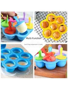 1pc Silicone 7-Cavity Ice Pop Mold, Silicone Multipurpose Ice Pop Mold, Ice Cream Mold, DIY Kids Homemade Popsicle Mold, Household Multifunctional Ice Cream Mold, Ice Maker, Kitchen, Ice Lolly, Fruit, Ice Cream, Ice, Ice Cube, Cake, Food, Ice Tray, Home, Summer Kitchen Supplies - Multicolor - View 13