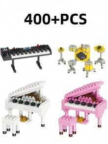 4 PIEZAS Lindo bloque de construcción de instrumento musical, colección de instrumentos musicales, adorno de festival de música, decoración de escritorio para amantes de la música, bajo eléctrico, guitarra, violín, piano. Regalo del Día de San Valentín, regalo de cumpleaños. Regalo de San Valentín, regalos de San Valentín para el novio - Multicolor - Ver 1