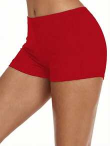 高腰复古做旧弹力紧身运动休闲短裤 夏季度假沙滩 - 紅色 - 查看 2