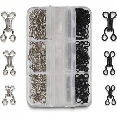 72 Pairs Hook And Eye Bra Closure Kit Black Silver Sewing Clasps Multi Sizes For DIY Clothing Repair Underwear Alteration Home Sewing Storage Box Included