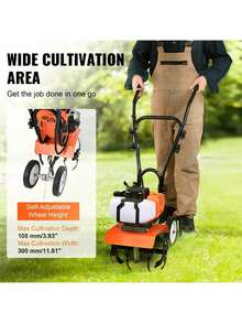 Tiller Cultivator, 43CC 2-Stroke Garden Cultivator, Tiller With 4 Steel Adjustable Front Tines For Lawn, Garden And Field Cultivation,Garden Tools, Gardening Tools For Garden - Orange - View 4