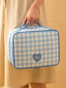 Personalized Embroidered Name Custom PVC Checkerboard Pattern Toiletry Bag, Women's Travel Makeup Organizer, Portable Large Capacity Cosmetic Bag, Birthday Bridesmaid Gift, 3 Colors Available - Multicolor - View 8