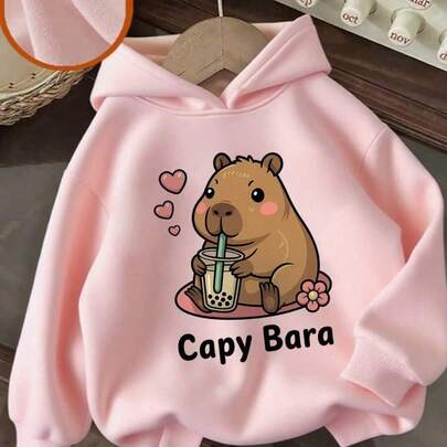 Moletom Casual Estampado para Meninas Pré-Adolescentes, Forro Térmico, Manga Longa, Vestuário Estudantil de Outono/Inverno Blusa Infantil