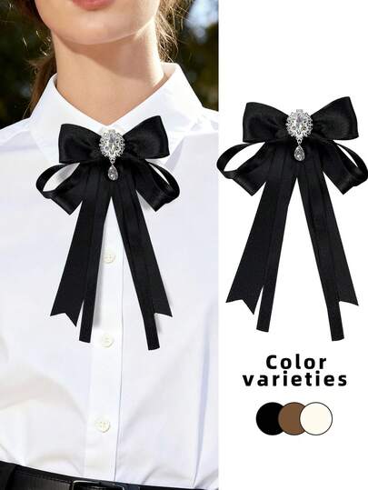 1 pieza Accesorio elegante y delicado de estilo universitario con decoración de cristal para mujer, pasador de lazo de cinta de unicolor, adecuado para atuendo de viaje diario, banquete, ceremonia de graduación, cualquier ocasión, gran regalo para la mejor amiga