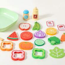 Wooden Realistic Vegetable Salad Pretend Play Kitchen Toys, Children Role Play Imitate Little Chef Cooking Simulation - Multicolor - View 13