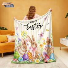 1pc Cute Easter Bunny Print Flannel Blanket, Soft Fleece Blanket For Sofa, Bedroom, Study, Dorm, Office Bed, Camping, Versatile Gift, Suitable For All Seasons, Great Gift For Girls, Boys, And Room Decor - 3128+230MT - View 5