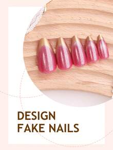 24 móng giả kiểu Pháp tối giản Y2K, viền vàng bóng, hình vuông và tròn, thích hợp cho phụ nữ sử dụng hàng ngày. - Nhiều màu - Xem 4