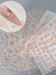 12Pcs/Set Starburst Moon Star 3D Nail Art Stickers Adhesive Sliders DIY Laser Gold Silver Moon Nails Polish Manicure Sticker Decals - Multicolor - View 6