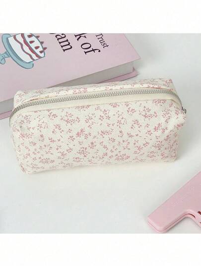 Brand New Original Fresh Pink Ditsy Floral Pencil Case, Minimalist Large Capacity Student Stationery Bag, Sweet Girl Style Pencil Pouch, Office Supplies Bag, Cosmetic Tool Storage Bag, High Quality Large Capacity Pen Box Storage Pouch, Desktop Accessory