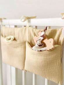 1pc Baby Crib Hanging Storage Bag, Dual Compartment Large Capacity Bedside Organizer, Available In Multiple Colors, Newborn Essentials Storage Solution - Plain Color Baby Storage Hanging Bag - View 14