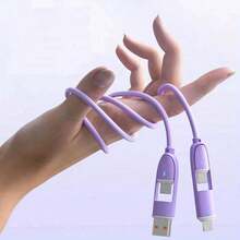 Durcord 4in1 66W/100W(MAX)/27W Fast Charging Cable,For  Charger Cable,Silicone Charging Cable,Universal Compatibility With /Android/Type-C USB Devices Portable Charger,Portable Charger,Charging Cable Compatible With  17/16/15/14/13/12/11/ S24/S23/S22/S21, Vivo,Compatible With Samsung,Universal Efficient Charging Adapter - 紫色/1件 - 查看 2