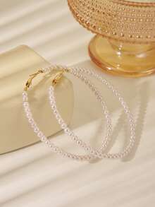 1 Pair Minimalist European & American Style Metal & Faux Pearl Decor Round Earrings, Fashionable Exaggerated Round Design, Suitable For Daily Wear And Parties - Gold - View 6