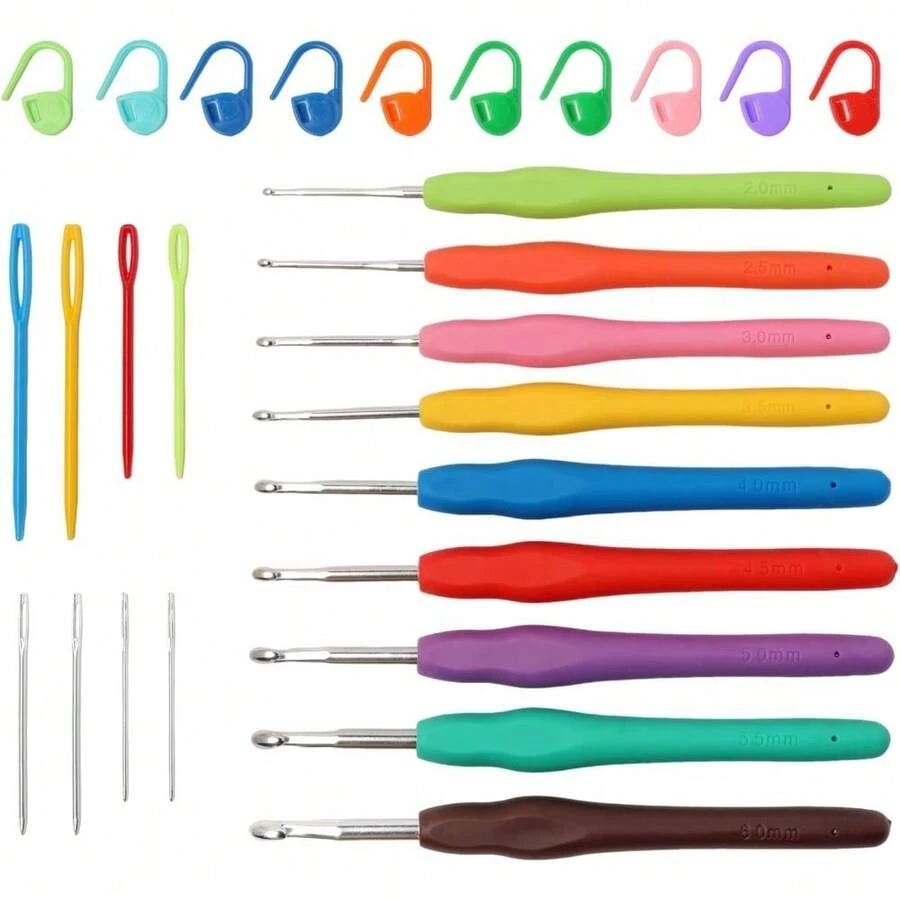 9-Piece Ergonomic Crochet Hooks Set With Soft Silicone Handles And Knitting Accessories Crochet Kit For Beginners Size 2-6mm - 1 - 查看 1