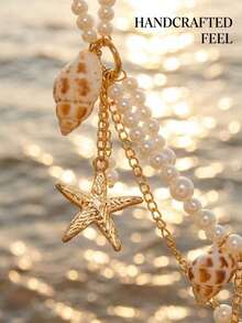 3pcs Multilayer Bohemian Beach Style Pearl Starfish Beaded Waist Chain, Beach Body Jewelry Chain For Women - 三層珍珠 - 查看 6