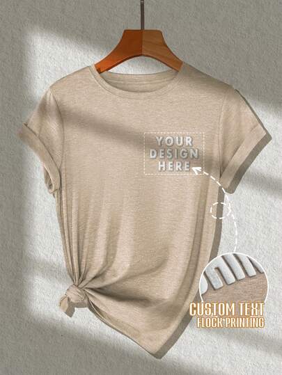 Customized Women's T-Shirt, Input Your Text, Slogan, Fun Letters, Blessing, Upload Your Own Photo (Partner Photo/Boyfriend Photo/Girlfriend Photo, Pet Photo, Group Photo) To Design Your Personalized Printed Short Sleeve, Flocked Printing, Suitable For Outings/Shopping/Festivals/Parties/Gatherings/Travels, Company Team Building Uniforms, Work Clothes, Holiday Party Custom Clothing