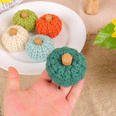5pcs Mini Knitted Pumpkins, Artificial Autumn Harvest Country Pumpkin Farmhouse Decor For Thanksgiving, Halloween, Autumn Harvest - Handmade Crochet Fall Decor Set