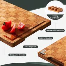 3 Pack Heavy Duty Bamboo Cutting Board Set Wooden Cutting Board For Kitchen Non Slip Solid End Grain Thick Wood Juice Groove Chopping Board Extra Large Butcher Block Best House Warming Gift - 多種尺寸(3 件組) - 查看 5