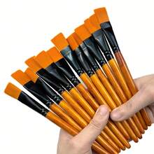 Set de 12 piezas de brochas planas grandes de cabeza sintética, adecuadas para acrílico, acuarela, pintura, manualidades y arte corporal - Conjuntos - Ver 2