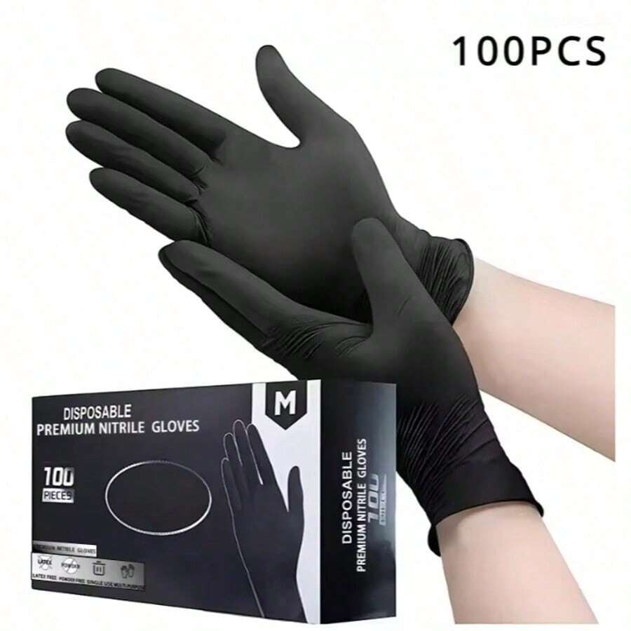 100pcs Nitrile Disposable Gloves-Latex Free, Non Rubber Gloves For Cleaning, Cooking, Food Prepping, Professional Protective Gloves - 黑色 - 查看 1