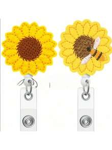 Retractable Rhinestone Sunflower Badge Reel Clip, Suitable For Nurses, Doctors, Office Personnel - C-Yellow - View 4