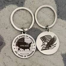 America 250th Anniversary 1776-2026 Commemorative Double-Sided Engraved Keychain - Patriotic Theme, 250 Years Of Freedom, American Eagle Stainless Steel Keyring, Casual, Party, Cute, Street, Elegant, Alloy Anniversary Souvenir - Silver - View 2
